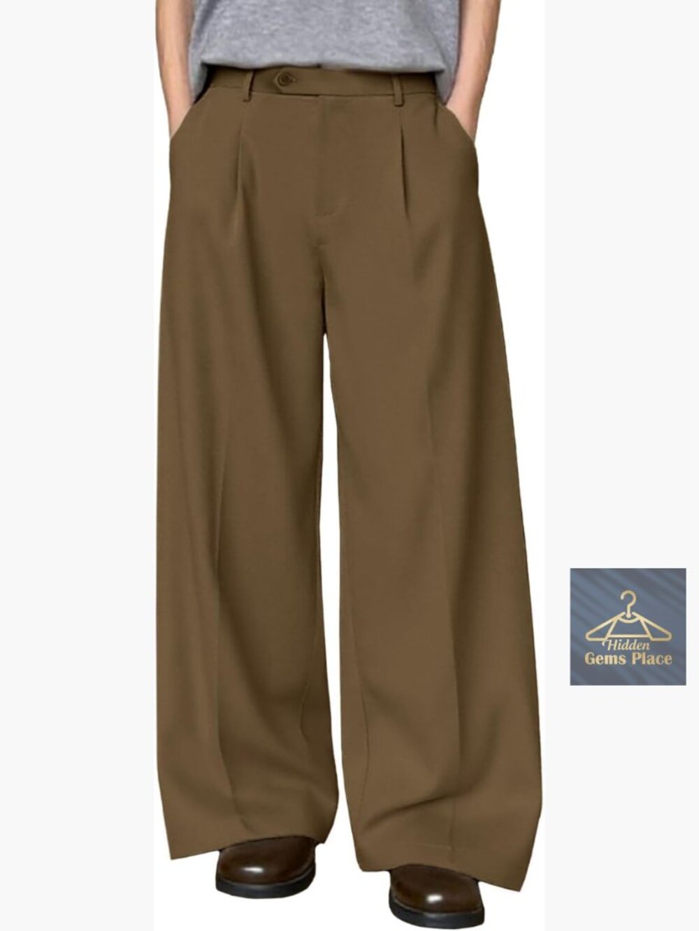 Mens Baggy Wide Leg Pleated Pants Elastic Waist Trousers Y2K Oversized Old Money